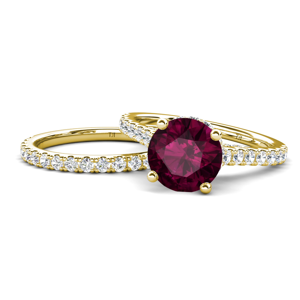 Kalina 2.23 ctw Rhodolite Garnet Accented Lab Grown Diamonds Bridal Set Ring  